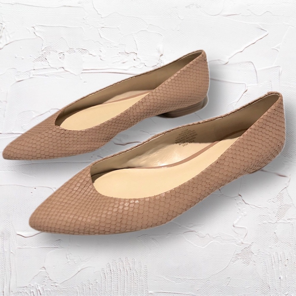 Nine West Onlee Leather Ballet Flat in Nudie Pink w Pointed Toe Women’s SZ 8.5